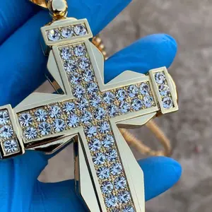 18K Gold Plated Huge Fully Iced Cross Cuban Chain Necklace 30" with Sparkling Crystal Accents