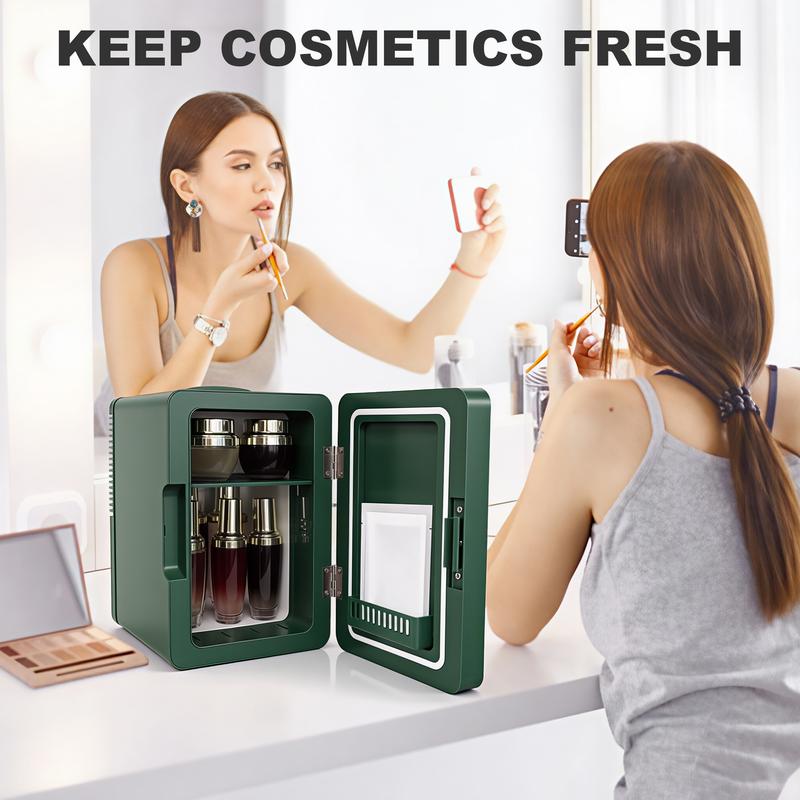 iceBLUE Mini Skincare Fridge (6 Liter/8 Cans) with Dimmable LED Light Mirror, Cooler and Warmer for Refrigerating Make Up, Skin Care and Food, Portable Personal  Fridge for Bedroom, Office and Car, Green skincare mini  brands  fridge Beauty Refrigerator