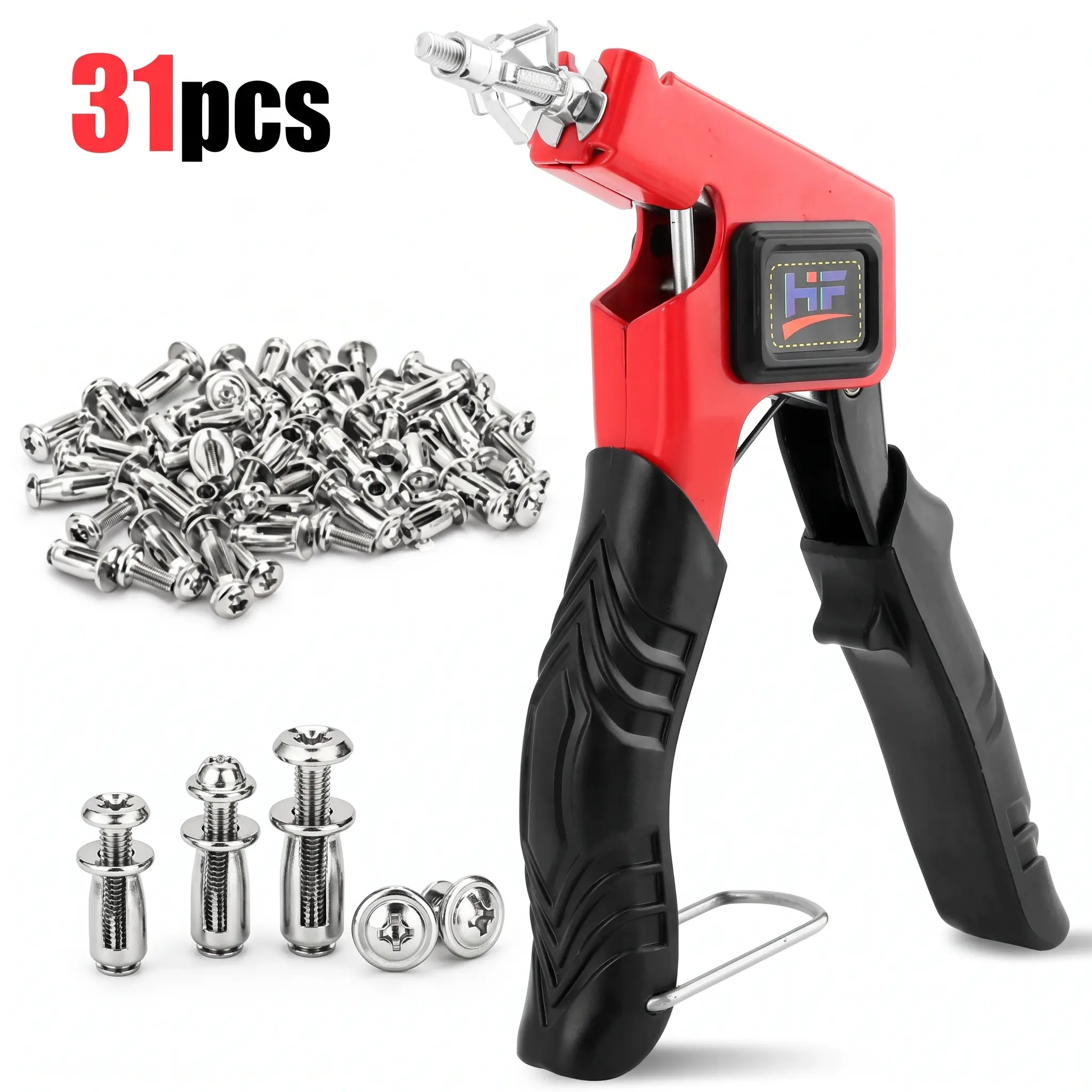 31PCS Heavy Duty Jack Nut Kit with Setting Tool, 30Pcs M4×25mm Petal Rivet Nuts & Metal Cavity Wall Anchors for Thin Metal Sheet, Hollow Doors, Drywall & Automotive Repair