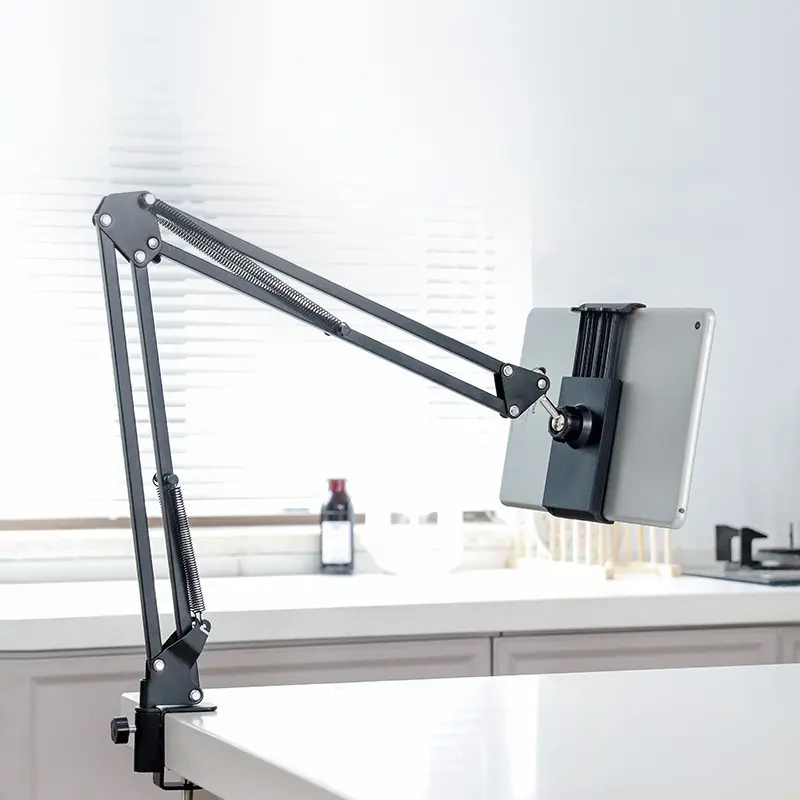 Stainless Steel Foldable Arm Phone Tablet Stand, Stable and Durable, Rotatable Adjustable Stand, 360° Adjustable Rotation, Suitable for Office Desk Bedroom Bedside Table, Compatible with Smartphones and Tablets from 4.7-12.9inch