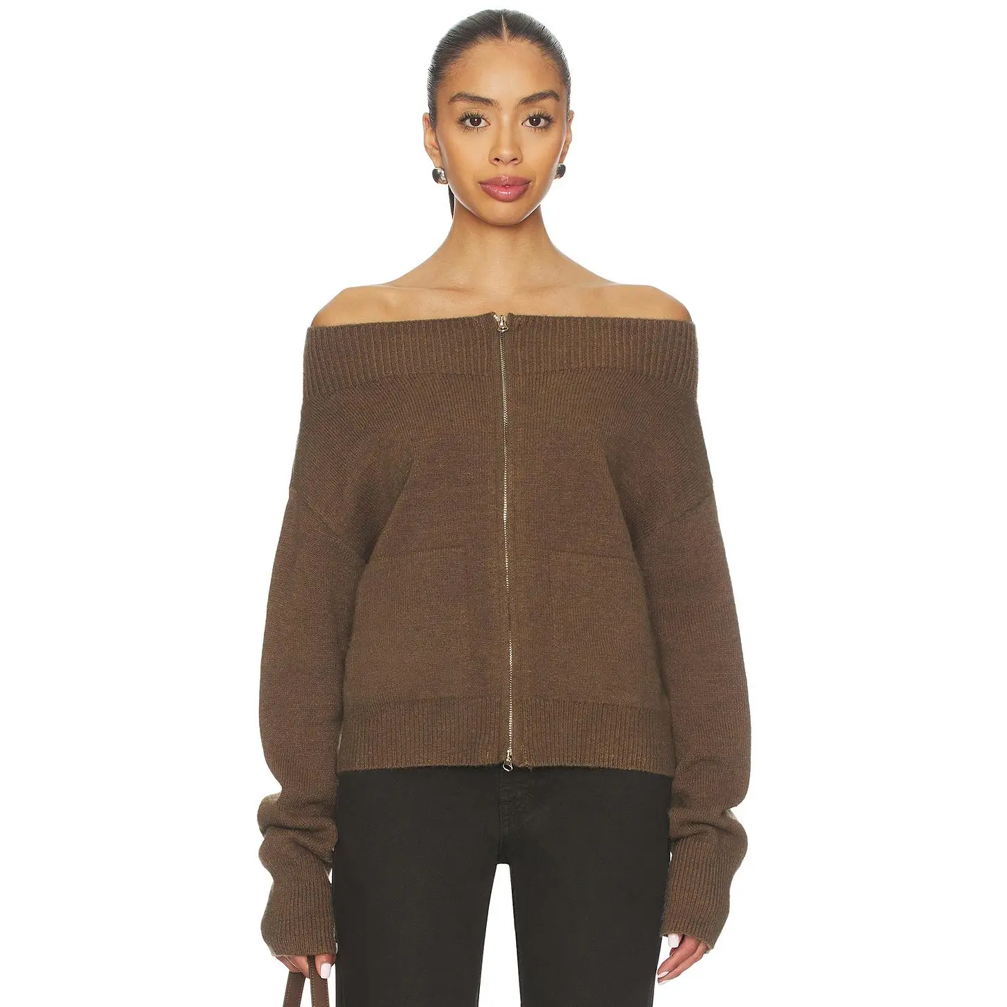 superdown Lena Off Shoulder Sweater in Brown