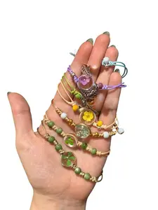 Floral Encased String Bracelets with Real Encapsulated Florals Adjustable Design Includes Clover Motif