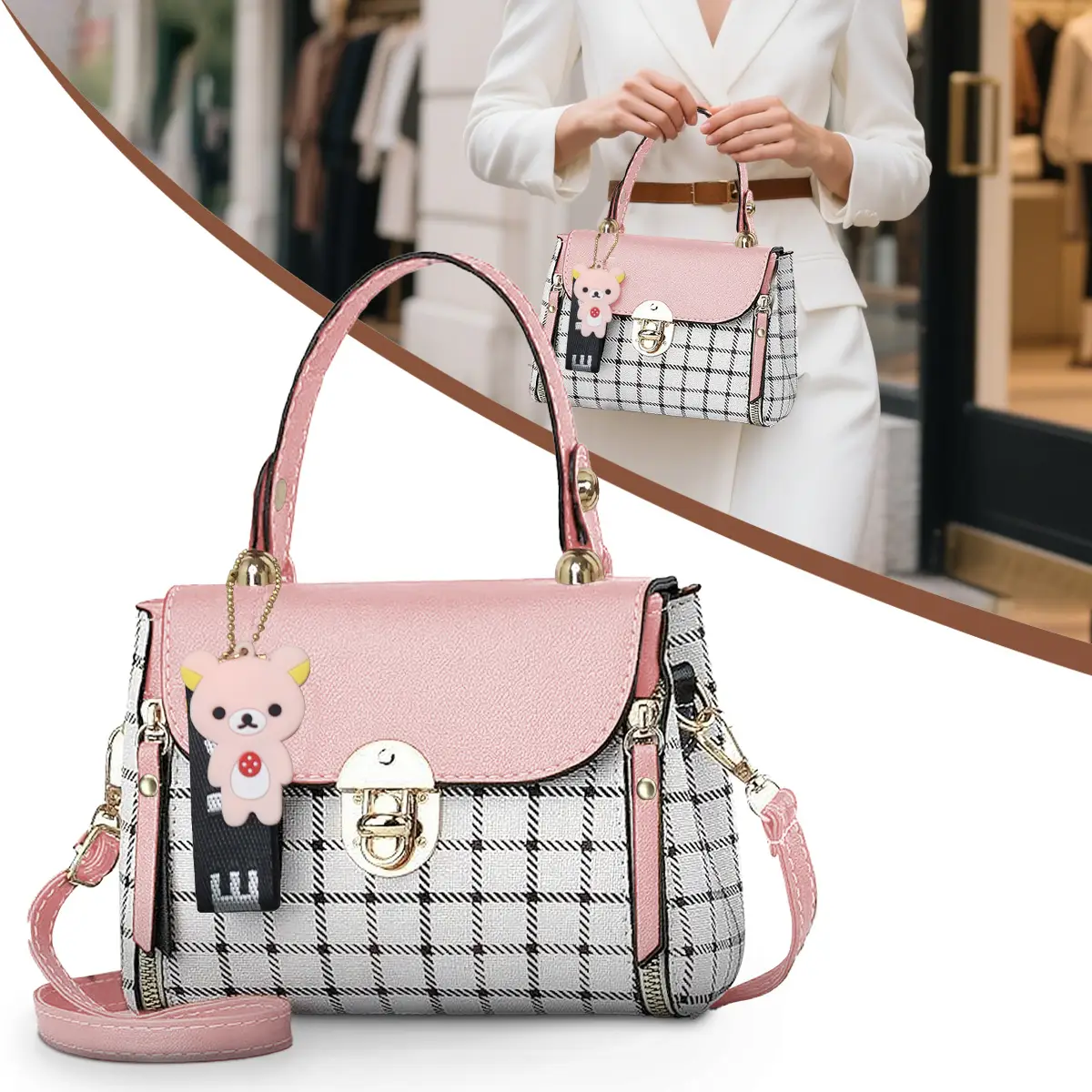 Small Crossbody Bags Plaid Handbag Women's Bag Version Oblique Span Bag Small Square Bag Fashionable Shoulder Bag