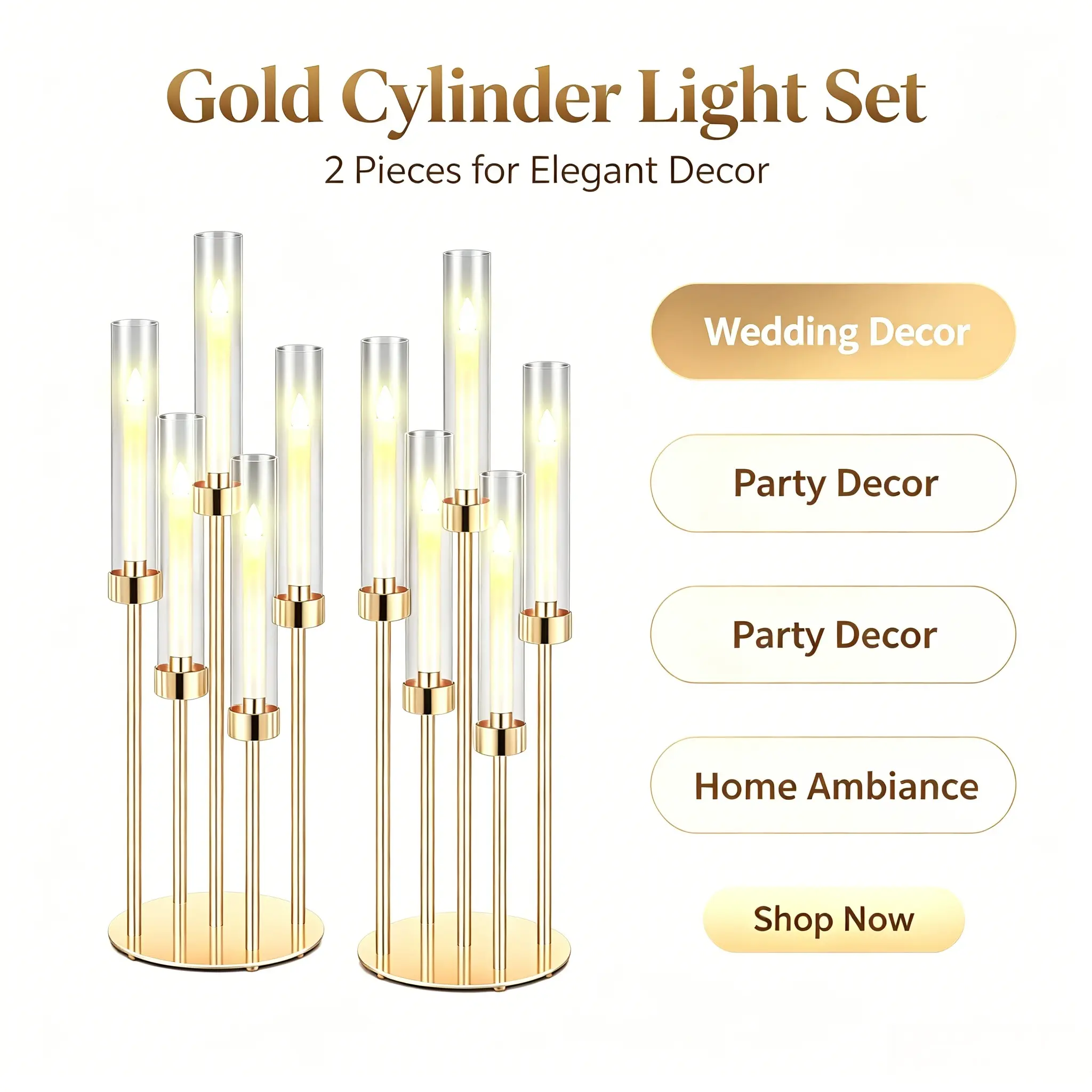 Casual Gold 5-Arm Candelabra with Acrylic Shades, 1/2Pcs Classic Art Deco Farmhouse Taper Candle Holders, Table Centerpiece for Wedding, Christmas, Fall, Halloween, Ceremony, Birthday & Holiday Decor, Candles Not Included