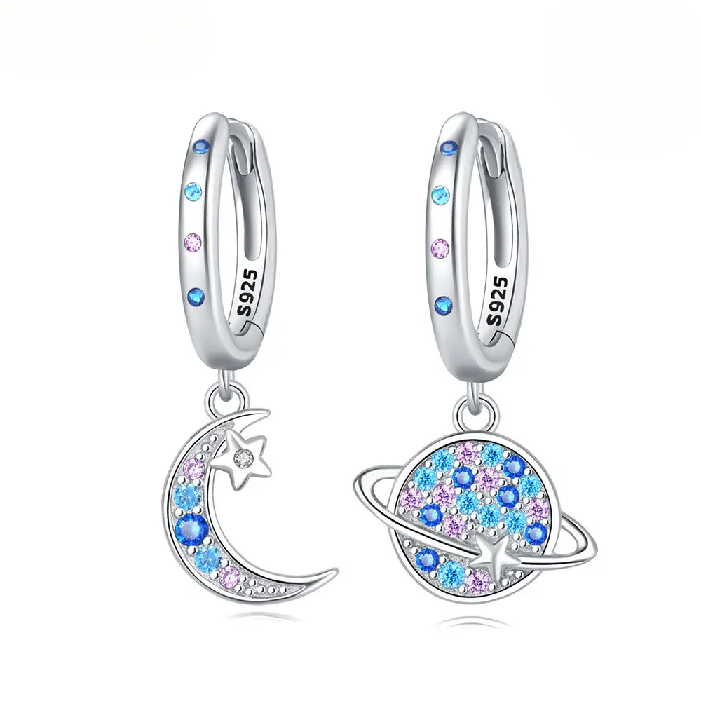 Wholesale S925 Pure Sterling Silver Planet Moon Drop Earrings  Hot Women's Style