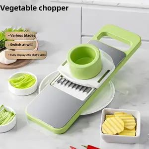 Manual Vegetable Chopper with 6 Blades, Durable Vegetable Slicer, Multifunctional Kitchen Tool for Carrots Cucumbers Potatoes, No Power Needed, Easy to Clean & Assemble, Compact Design, for Home Cooking, Kitchen Gadgets