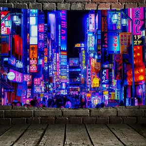 City Of TOKYO Fluorescent Tapestry, Japan Night View City Polyster UV BlackLight Tapestry, Wall Hanging For Living Room Bedroom Office Home Decor/Room Decor/Party Deco, With Free Installation Package 60X40