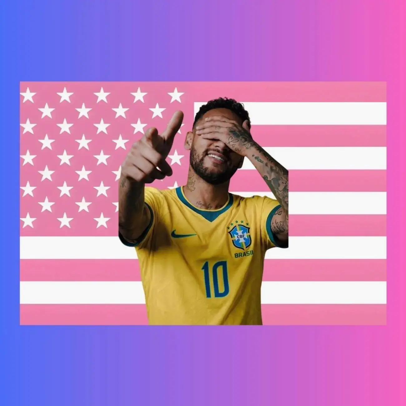 Neymar Jr Pink American Flag Tapestry | Brazil National Team Football Wall Art | Soccer Fan Gift | Sports Bedroom Decor