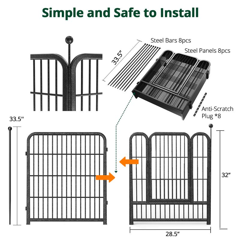 PETEMPO Portable Dog Playpen 8 Panel, for Indoor & Outdoor Use - 32/40 Inch Metal Pet Exercise Pen, Foldable Puppy Fence for Camping, RV Travel & Patio, Adjustable Kennel Cage for Small, Medium & Large Dogs, Children's playpen