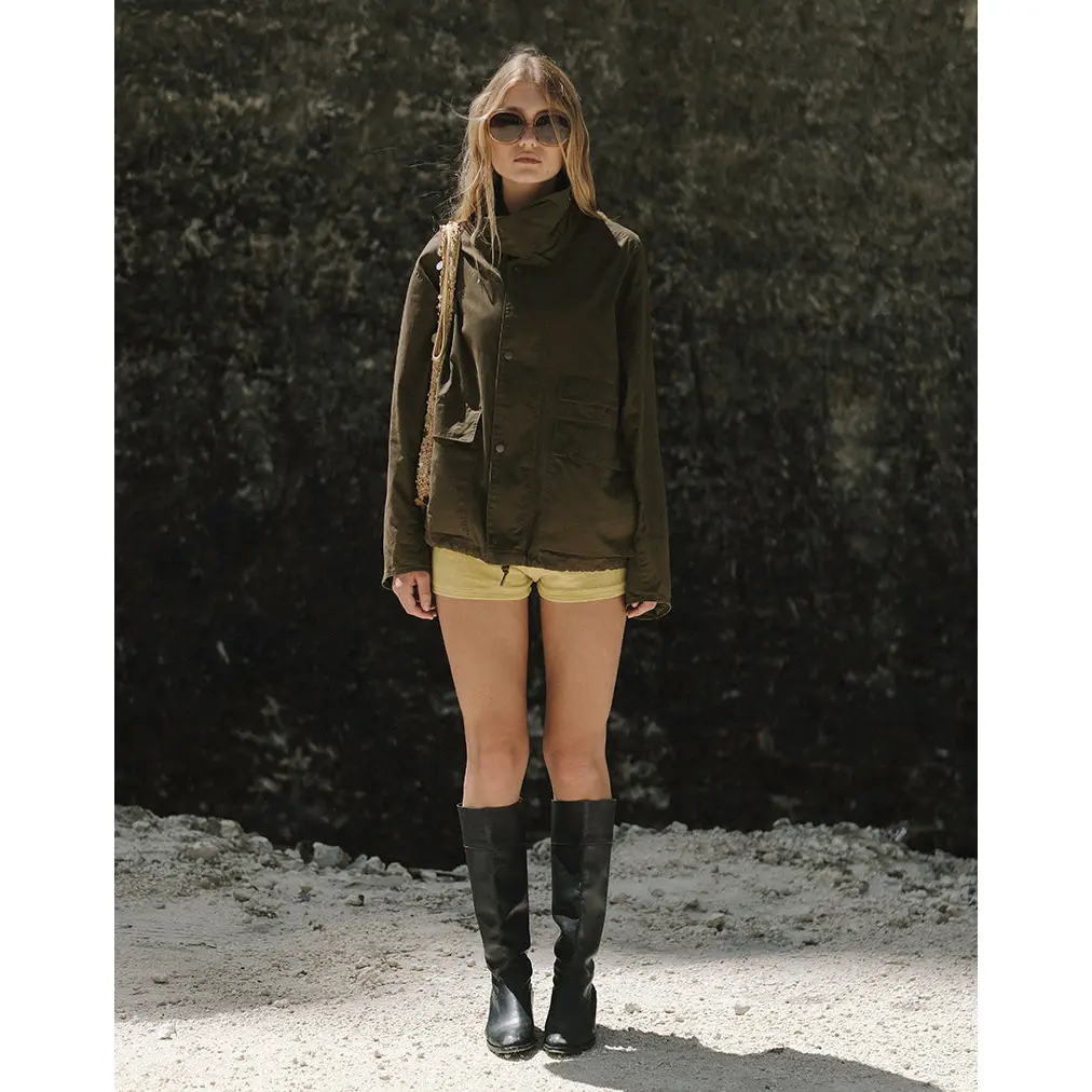 Vireon High Neck Jacket in Khaki Green
