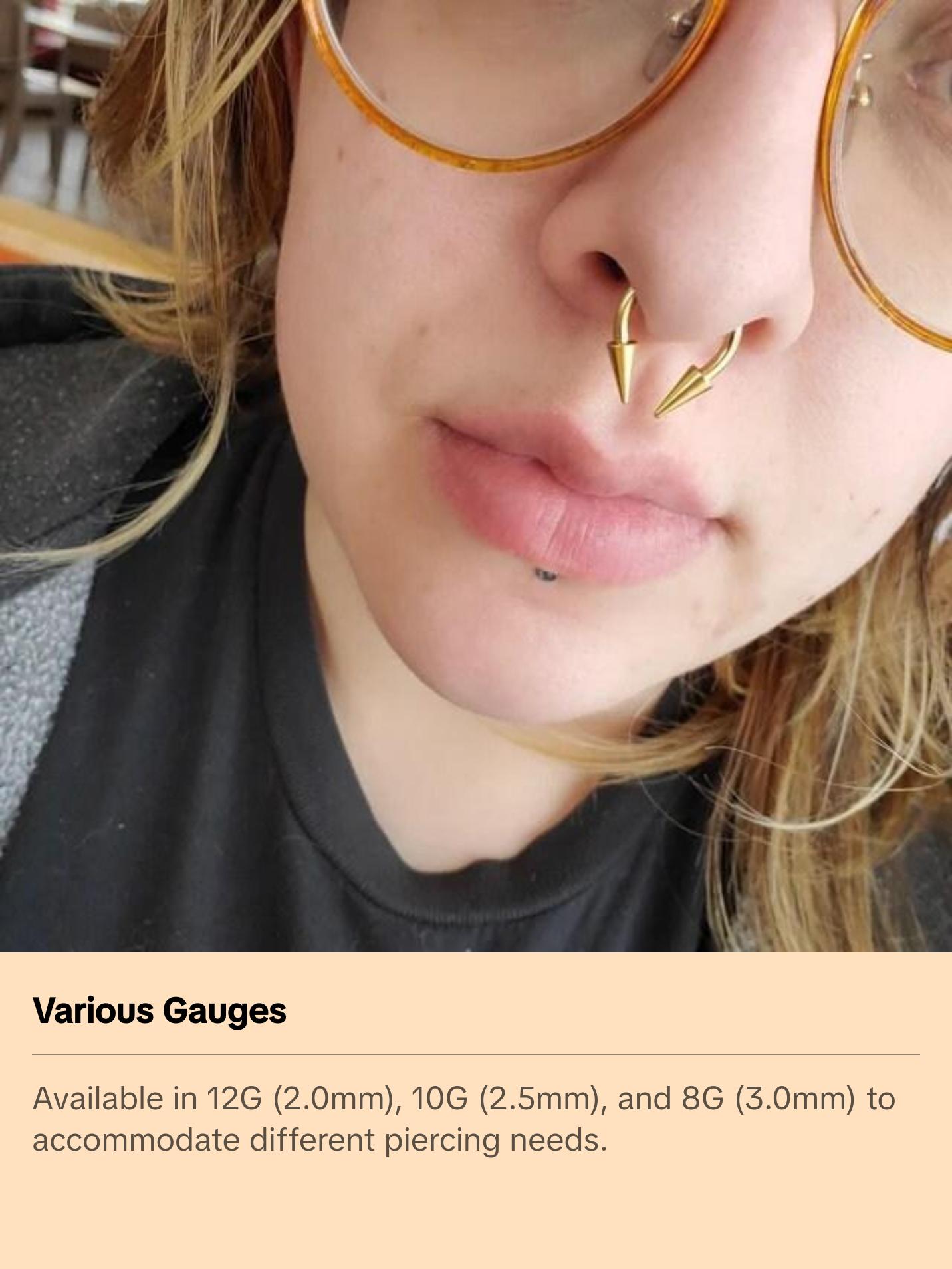 12G 10G 8G Gold IP Horseshoe Long 8mm Spike Surgical Steel Barbell Piercing 12G (2.0mm) 10G (2.5mm) Septum