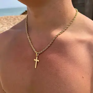 [Simple Cross] Cross Titanium Steel Necklace High-grade Twisted Chain Personalized Hip-hop Double-layered Couple Necklace Stylish Accessory Braid Design