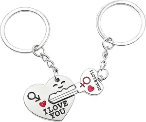 2PCS Matching Couple Heart Keychains Set Valentines Day Gift for Boyfriend Girlfriend