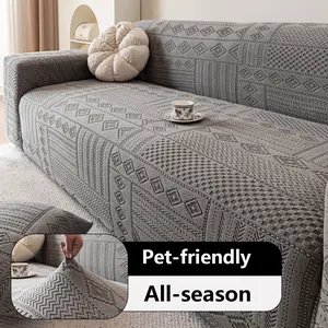 Elastic Wave Grid Sofa Cover, Sofa Couch Covers, Furniture Protector, Non-Slip, Fits 1-5 Seater Sofas, All Seasons, Easy Installation, Living Room Decor