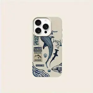 Vintage Shark Wave Pattern UV Print Phone Case, Fits iPhone 17/16 Pro Max/14/16 Plus/15/13 Pro/12/11/XR/air, Samsung a Series, Shockproof