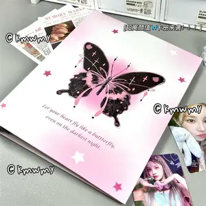 A5 Black Butterfly 4-Grid Binder Kawaii Loose-Leaf Album Kpop Photo Card Idol Photo Card Holder Photocards Album