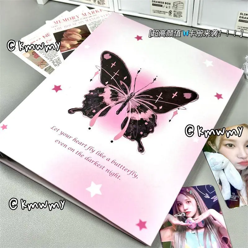 A5 Black Butterfly 4-Grid Binder Kawaii Loose-Leaf Album Kpop Photo Card Idol Photo Card Holder Photocards Album