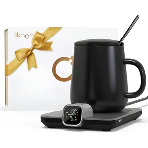 Coffee Mug Warmer Set, ±1°F Precision Temperature Control Smart Heated Mug for Desk, Electric Coffee Warmer with Auto Shut Off & Real-Time Temp Display, Gifts for Men Women, 15oz Ceramic Mug, Black