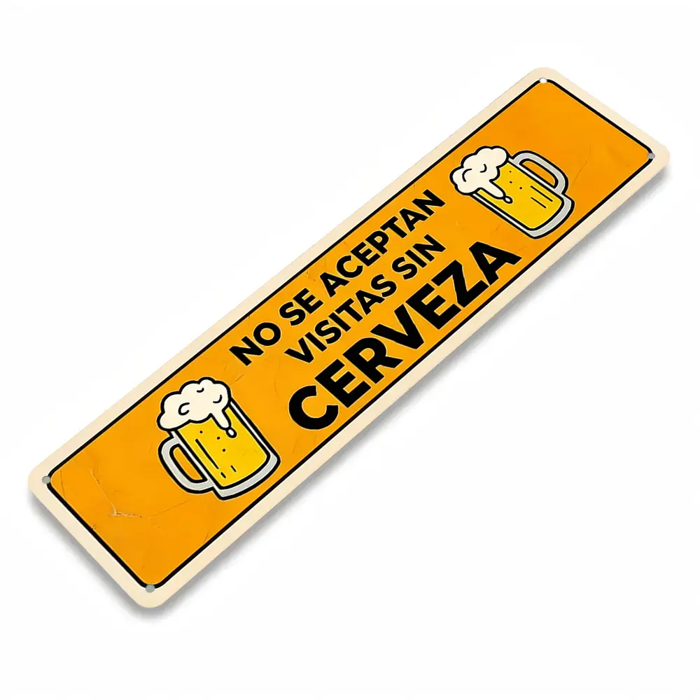 No Se Aceptan Visitas Sin Cerveza Aluminum Sign, Flat Vintage Yellow Beer Wall Decor, Funny Spanish Quote Design, Perfect for Bar & Patio, 16x4 Inch, Great Humorous Mexican Culture Gift, Trendy Retro Grunge Vibe Decoration