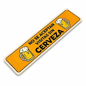 No Se Aceptan Visitas Sin Cerveza Aluminum Sign, Flat Vintage Yellow Beer Wall Decor, Funny Spanish Quote Design, Perfect for Bar & Patio, 16x4 Inch, Great Humorous Mexican Culture Gift, Trendy Retro Grunge Vibe Decoration