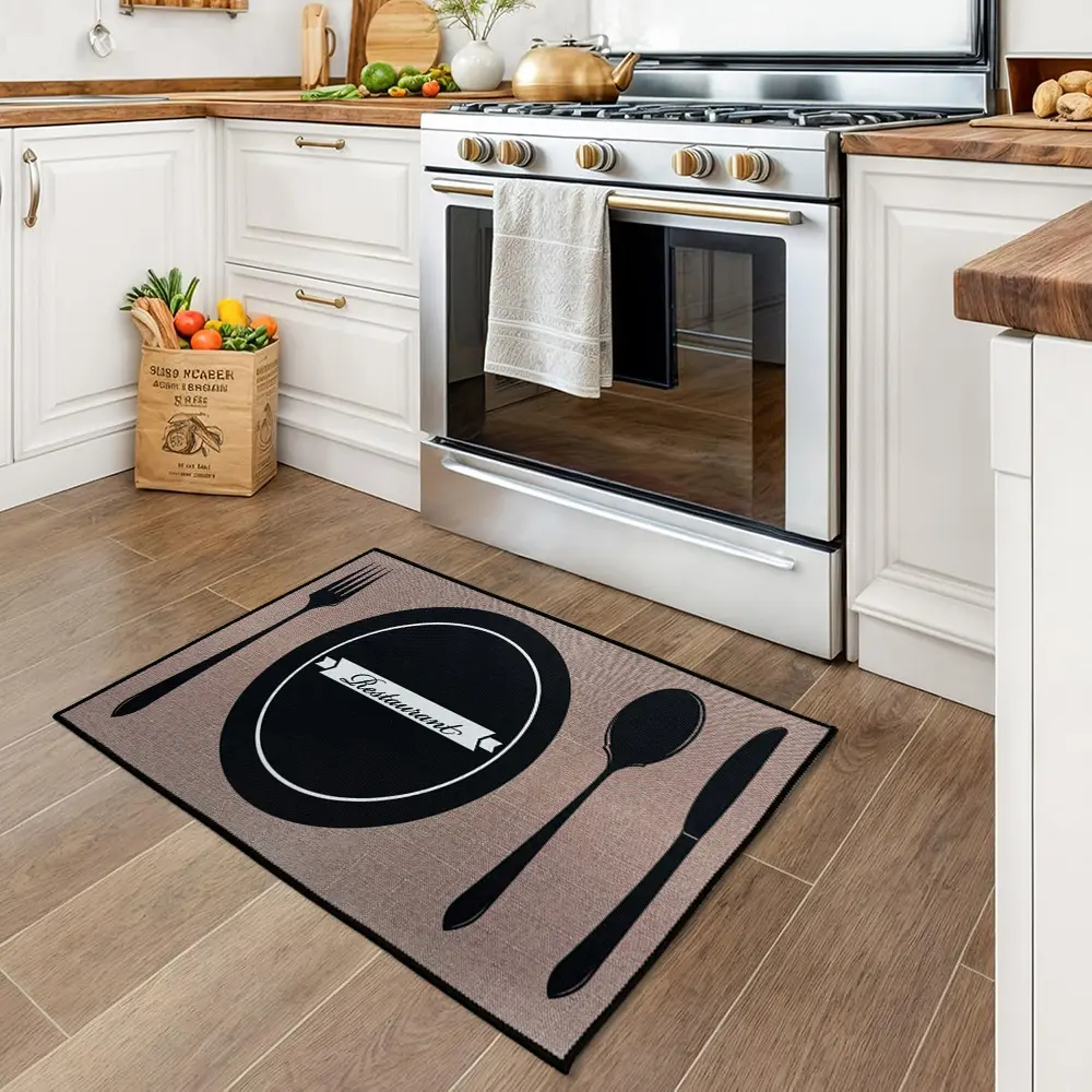 Geometric Pattern Kitchen Mat – Non-Slip Cooking Area Rug with Utensil Design Home Decor for entryway  Indoor Rugs