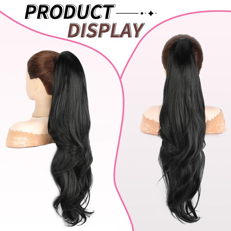 Claw Ponytail Extension, 26Inch Claw Clip in Ponytail Extension for Women Long Black Wavy Layered Pony Tails Hair Extensions Synthetic Clip in Ponytail Hairpiece for Women Daily Party Use