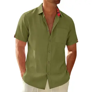 Runcati Mens Short Sleeve Linen Shirt Casual Button Down Shirts Summer Beach Vacation Wedding Tops