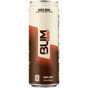 BUM Sugar-Free Energy Drink, Root Beer - Lightly Carbonated & No Artificial Colors, Energy & Focus, Brain Boost & Workout Sports Beverage - 12 oz
