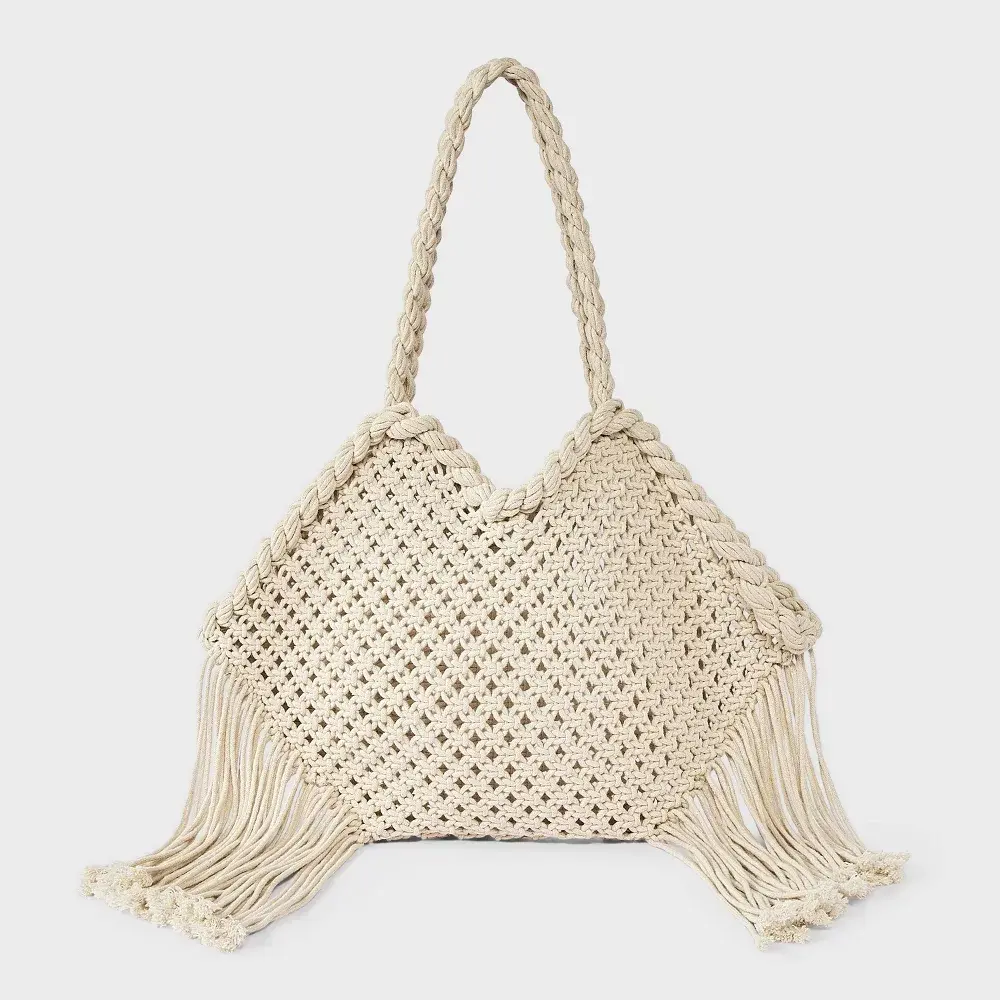 Cotton Macrame Fringe Tote Bag Universal Thread Handbag