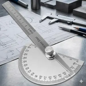 Professional Precision Stainless Steel Protractor 180 Degree Angle Finder, Multi-Function Two-Piece Set for Woodworking, Engineering Drafting, Geometry, Architecture, Student Learning & Homework Durable Measuring Tools Kit