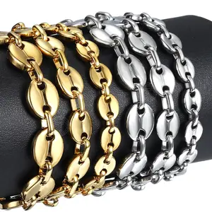 Hermah 7/9/11mm Coffee Beans Link Chain Bracelet for Men Women Stainless Steel Fashion Gifts