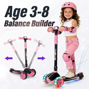 3-Wheel Beginner Scooter for Kids 3-8, LEAN-TO-STEER BALANCE BUILDER, Nattork 4-Height Adjustable Lock Handlebar, Light-Up PU Wheels, Lean-to-Steer Balance Trainer, Reinforced Frame, Foldable Outdoor Toy, Max 120 LBS