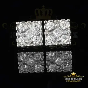 King of Bling's 925 White Silver 1.00ct VVS 'D' Moissanite Square Stud Earring Men's/Womens
