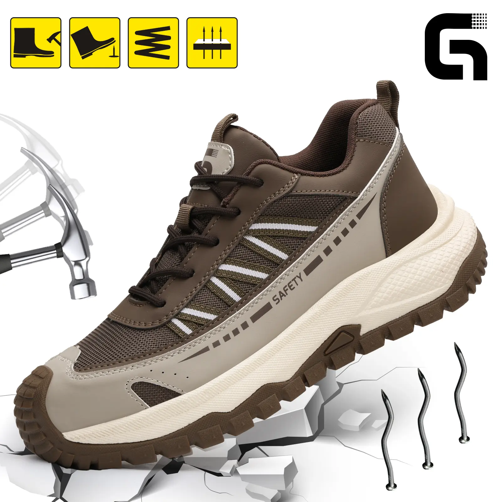 GUYISA Anti-Puncture Men's and Boys' Couple Style Safety Protective Shoes with MD Sole, Lightweight, Breathable, Sturdy, and Safe - Anti-Smashing, Anti-Puncture, Breathable Work Sneakers for Ports and Construction Sites