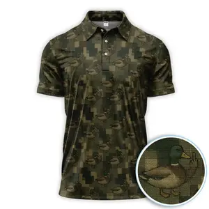 Mallard Duck Camo Polo Shirt for Men – Waterfowl Hunting Camouflage Golf Polo, Lightweight Breathable Outdoor Performance Shirt