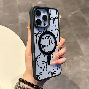 Chic Magnetic Case for iPhone11/12/13/14/15/16/promax Bow Pattern MagSafe Ready, Anti-Slip, Ultra Thin | Aesthetic Touch for Daily Use