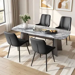 Modern Solid Color Dining Chair with Soft Waterproof Seat Cushion and Metal Legs for the Kitchen