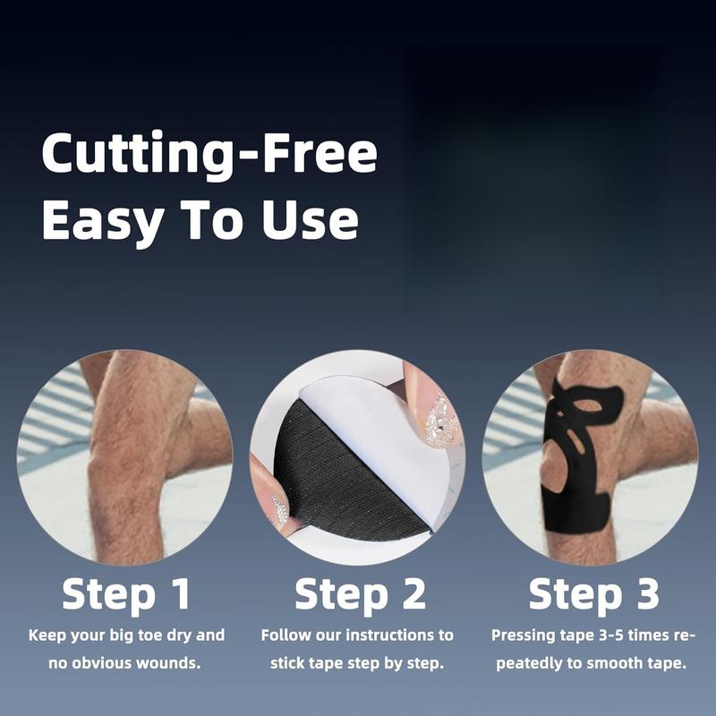 Precut Kinesiology Tape for Knees, 12 Pcs - Knee Support & Stability, Knee Pain Relief Athletic Tape - Waterproof & Elastic, Breathable Hypoallergenic Latex-Free Tape, Black