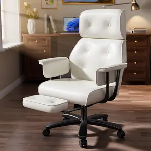 Reclining Office Chair with Footrest, Big and Tall Office Desk Chair 400lbs Wide Seat, Leather High Back Ergonomic Vintage Chair, Heavy Duty Executive Computer Chair, White, Big and Tall Office Desk Chair 400lbs,Leather High Back Ergonomic Vintage Chair