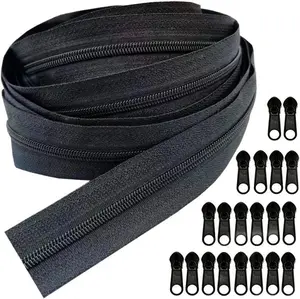 Zippers Bulk 10 Yards #3 Nylon Coil Zipper by The Yard with 20 count Sliders Zipper Repair Kit for Sewing Tailor Crafts Bages(#3 Black)