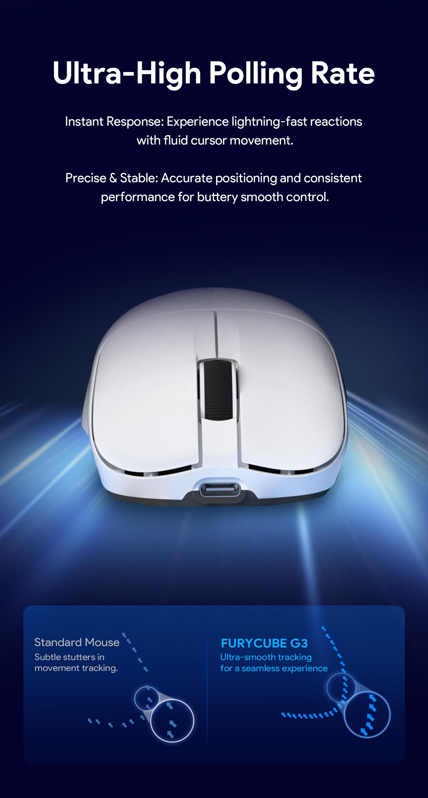 FURYCUBE G3 Lightweight Wireless Gaming Mouse 6 adjustable level DPI UP to 22000 Ergonomically Design 2.4G Bluetooth Long Battery Life Weight 49g Office Gaming Mice【Free Anti-Slip Stickers】auto clicker, gift, ps5 xbox fps games