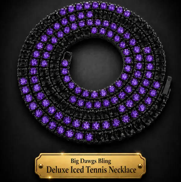Black Iced CZ Row Tennis Baseball Chain Necklace Purple Black