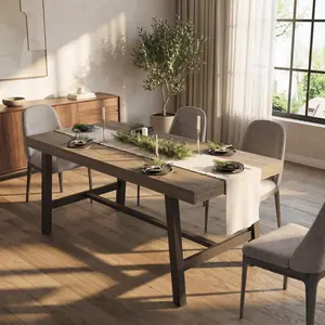 Garvee Industrial Dining Table for 4-6 People, 62.99" Large Wooden Kitchen Table with Sturdy Metal Frame, Long Rectangular Dining Table for Dining Room and Kitchen in Grey Walnut