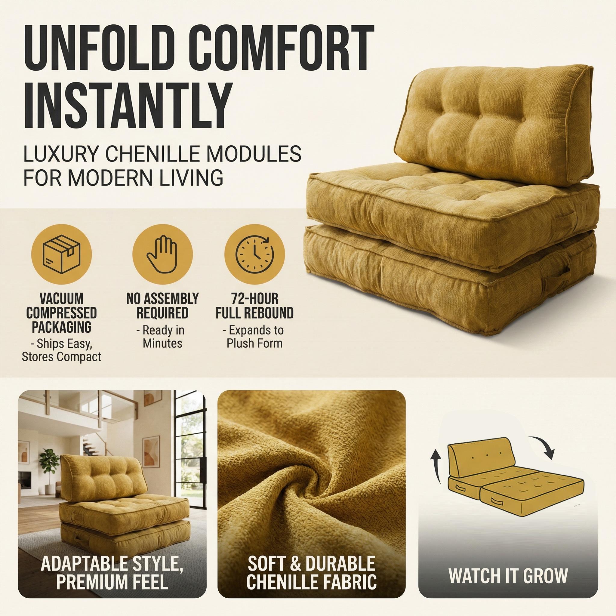 Small folding sofa bed, modern minimalist art living room sofa, can be combined in multiple ways; Cloud corduroy soft and comfortable fabric boneless compression sofa