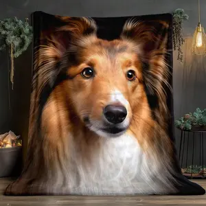 1pc Cute Shetland Sheepdog (Sheltie) Blanket - Realistic Collie Dog Print Bedspread, Soft Flannel-Like Bedding Bed, Sofa & Travel, Lightweight All-Season Warmth, 280gsm Cozy Pet-Themed Blanket S &, Birthday Mother's Day Size 70x140cm/27. 56x55. 12 In