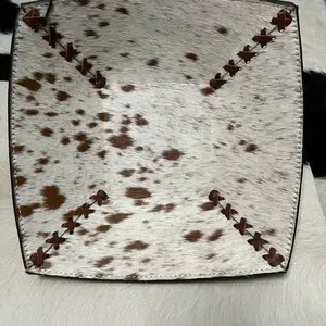 Cowhide and Leather Bowl - Handcrafted with Natural Patterns and Sturdy Construction