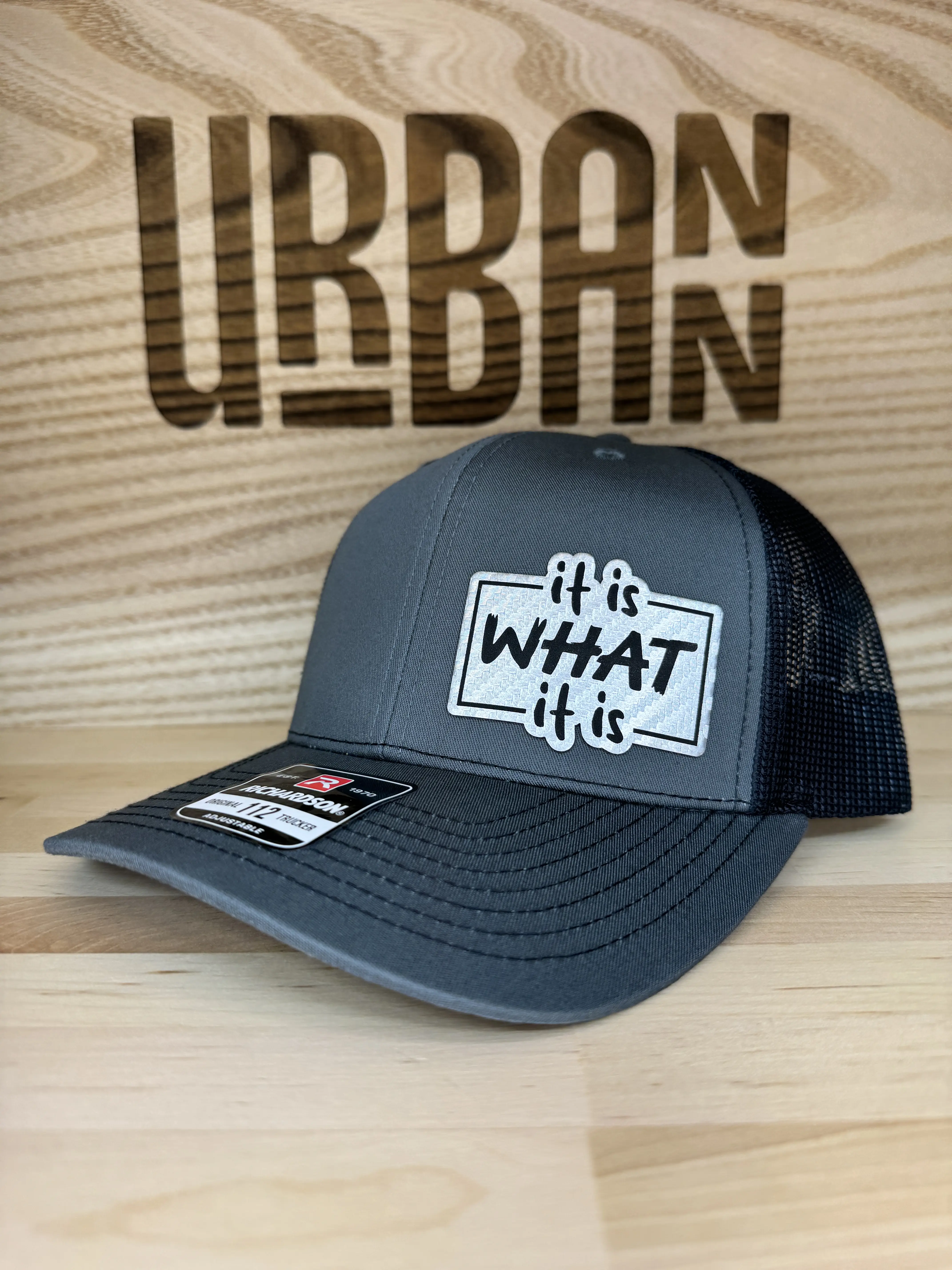It Is What It Is Custom Leatherette Patch Trucker Style and Evolve Ponytail Hats trucker hat unique gift unisex hat FlexFit and Knit Beanie