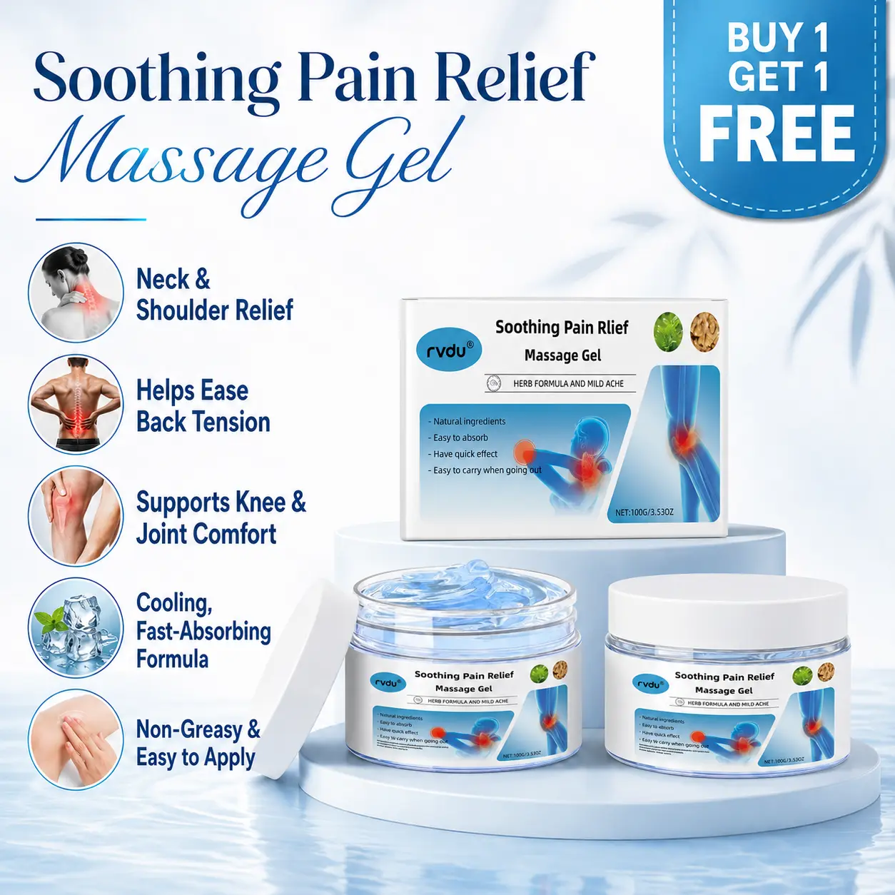 【Buy 1 Get 1 Free】Rvdu Natural Herbal Relief Gel with Turmeric & Mugwort – Soothing Massage Cream for Joints & Muscles