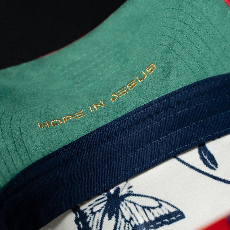 Navy Blue and Red Sueded Brim Hat with "Hope in Jesus" Side Patch and "7 with Dove" Symbolic Design for Faithful Fashion