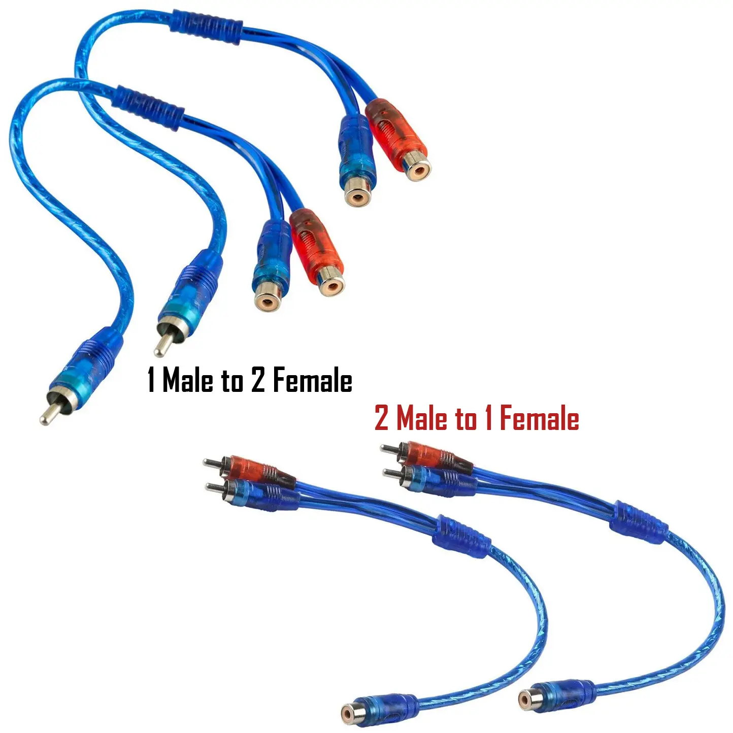 4Pack 1ft Shielded RCA Y Splitter Audio Jack Cable Adapter 1 Female to 2 Male  Connector Blue - OR 1 Male to 2 Female , Durable Oxygen-Free Copper Wire for Car Audio, Speakers, and Home Systems , 2Pcs 4Pcs Kit